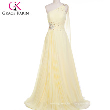 Grace Karin Robes de soirée à une épaule 2017 Robes de soiree Longue Robe de soirée longue en mousseline de soie Robe de soirée jaune Abercrombie Fitch CL6066